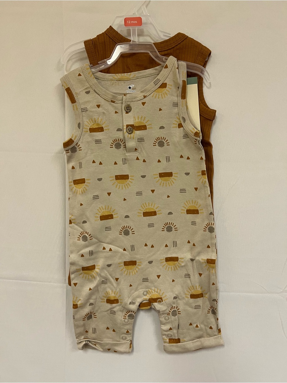 NEW little star organic set of 2 rompers size:12 months